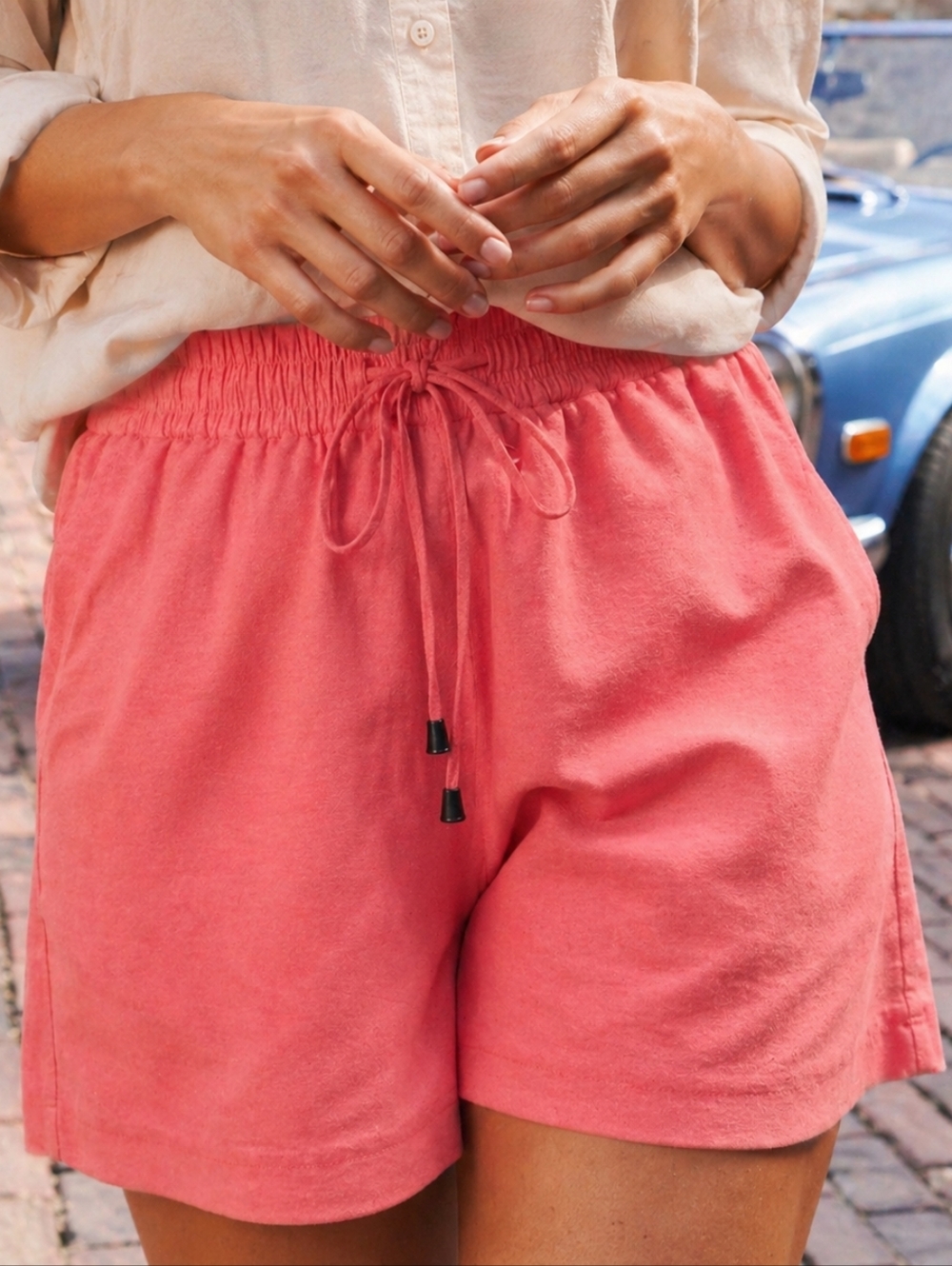 Venus | Women’s Coral Pull-On Shorts with Drawstring, Size M